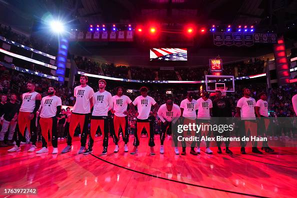 Houston Rockets Line Ups The Houston Rockets line up for the national anthem prior to the game ...
