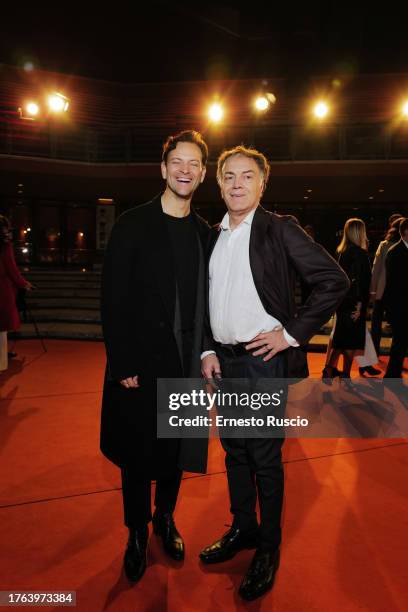 Alessandro Borghi and Francesco Acquaroli attend a red carpet for the movie "SuburraEterna" during the 18th Rome Film Festival at Auditorium Parco...