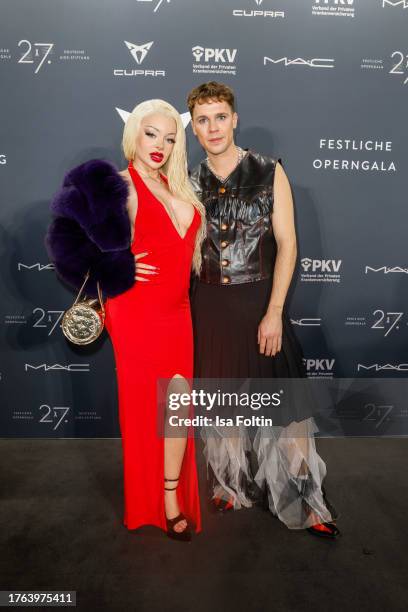 Katja Krasavice and Felix Jaehn at the 27th Opera Gala at Deutsche Oper Berlin on November 4, 2023 in Berlin, Germany.