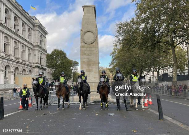 Group of people hold a gathering near the Cenotaph war memorial in Whitehall, following row over removing of flags and claims related to...