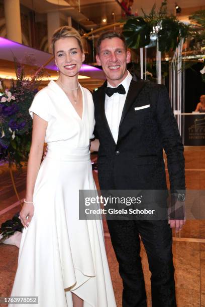 Nina Meise and fashion designer Frank Galfe during the German Sports Media Ball "Pegasos tanzt mit Laureus" at Alte Oper on November 4, 2023 in...