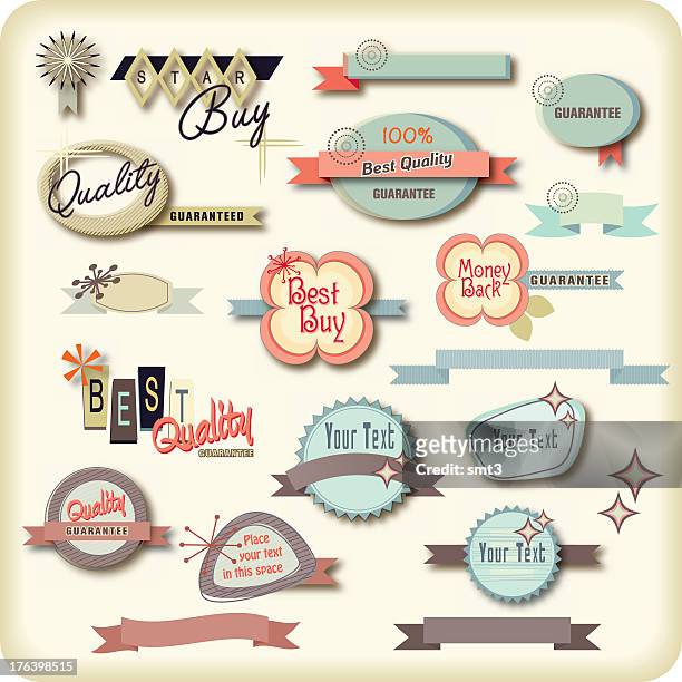 retro shaped labels or signs - 1950s fashion stock illustrations