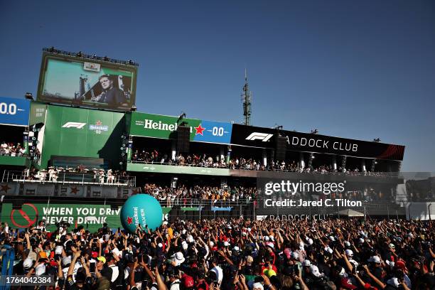 Fans show their support under the podium in the Foro Sol as Martin Garrix performs after the F1 Grand Prix of Mexico at Autodromo Hermanos Rodriguez...