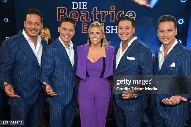 The Esteriore Brothers and Beatrice Egli during Die Beatrice Egli Show" at Studio Berlin Adlershof on October 10, 2023 in Berlin, Germany.