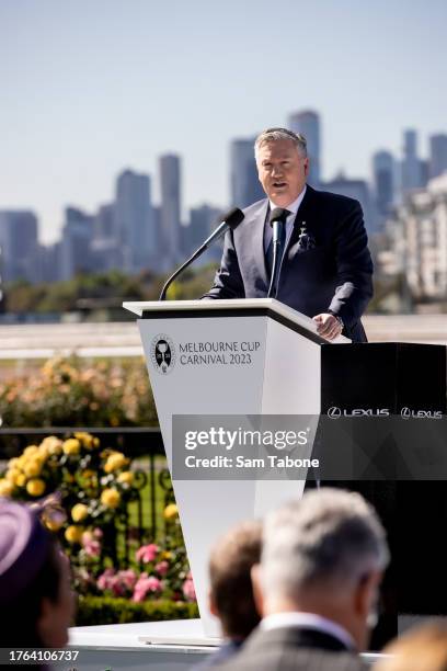 Eddie McGuire attends the 2023 Melbourne Cup Carnival Launch at Flemington Racecourse on October 30, 2023 in Melbourne, Australia.