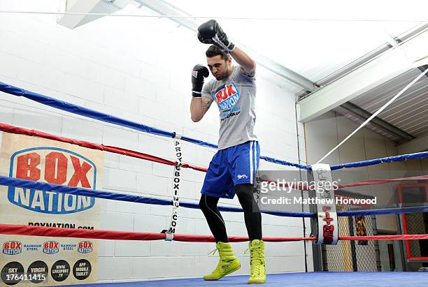 Nathan Cleverly during a training session at Planet Fitness ahead of his fight with Sergey Kovalev on August 12, 2013 in Aberbargoed, Wales.