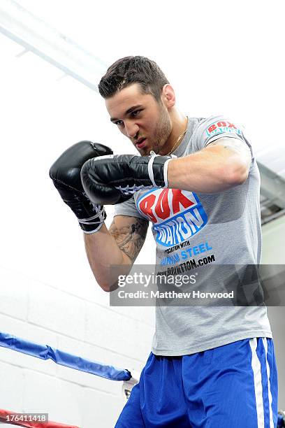 Nathan Cleverly during a training session at Planet Fitness ahead of his fight with Sergey Kovalev on August 12, 2013 in Aberbargoed, Wales.