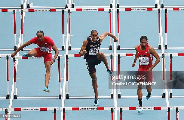 S Aries Merritt, France's Thomas Martinot-Lagarde and US's Jason Richardson compete in the men's 110 metres hurdles semi-final at the 2013 IAAF World...