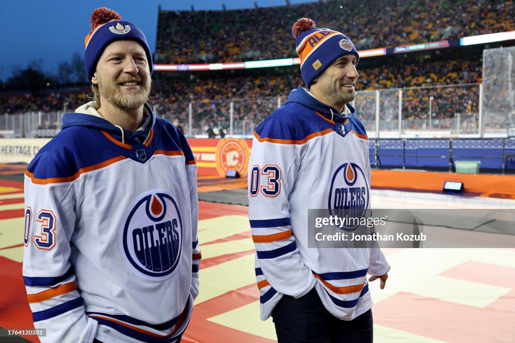 Edmonton Tim Former NHL players Ales Hemsky and Jarret Stoll attend the 2023 Tim ...