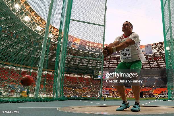 Krisztian Pars of Hungary competes in the Men's Hammer final during Day Three of the 14th IAAF World Athletics Championships Moscow 2013 at Luzhniki...