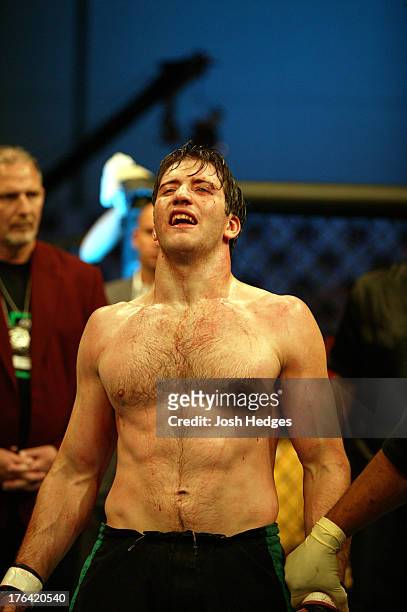 Stephan Bonnar reacts after his decision loss to Forrest Griffin in the light heavyweight finals bout at The Ultimate Fighter Season 1 Finale inside...