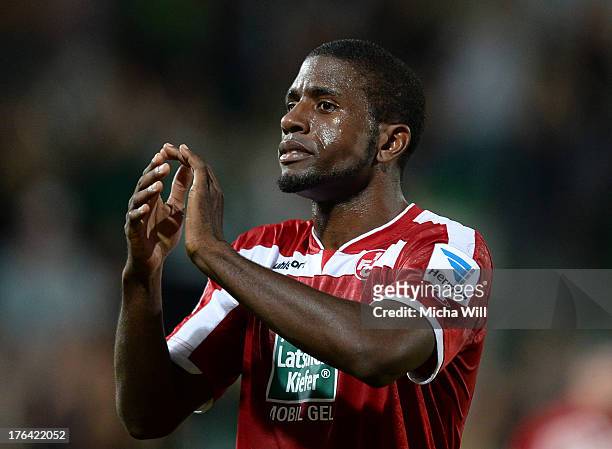 Olivier Occean of Kaiserslautern looks on after the second Bundesliga match between SpVgg Greuther Fuerth and 1. FC Kaiserslautern at Trolli-Arena on...