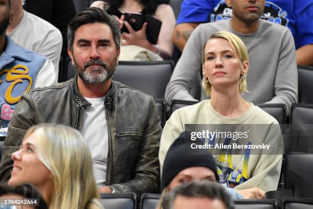 January Jones attends a basketball game between the Los Angeles Clippers and the San Antonio Spurs at Crypto.com Arena on October 29, 2023 in Los...