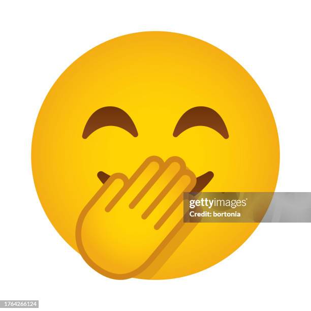 ilustraciones, imágenes clip art, dibujos animados e iconos de stock de cara con la mano sobre la boca icono de emoji - mano tapando la boca