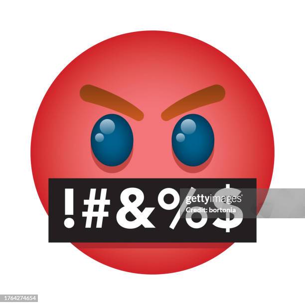 ilustraciones, imágenes clip art, dibujos animados e iconos de stock de cara con símbolos en la boca icono de emoji - obscene gesture