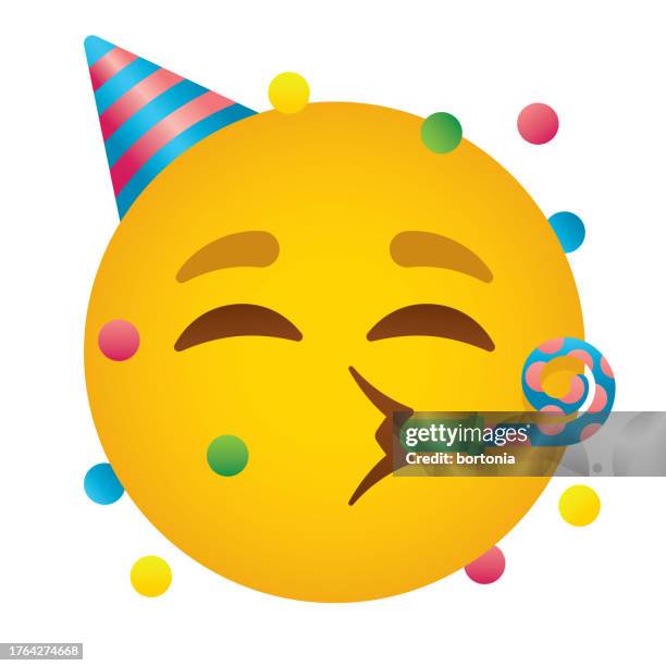 ilustraciones, imágenes clip art, dibujos animados e iconos de stock de icono de emoji cara de fiesta - celebration emoji