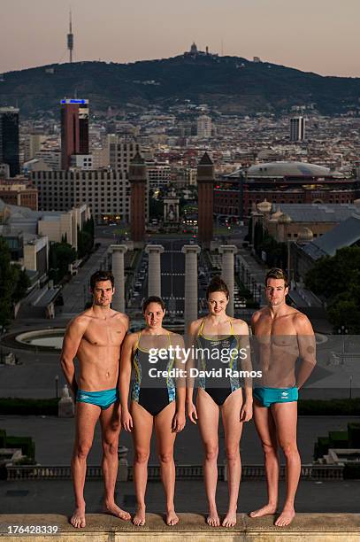 Australian swimmers Christian Sprenger, Alicia Coutts, Cate Campbell and James Magnussen pose during a portrait session following the 15th FINA World...