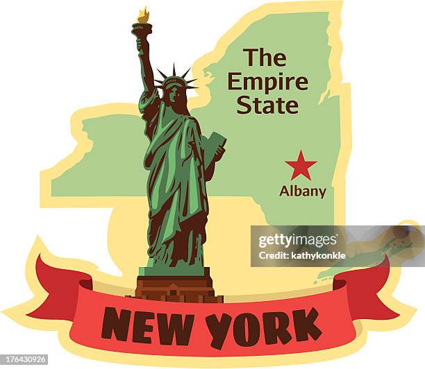 new york state gepäck reisen, etiketten oder sticker - statue of liberty cartoon stock-grafiken, -clipart, -cartoons und -symbole