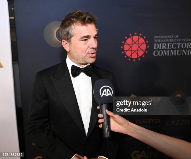 Turkish actor Engin Altan Duzyatan speaks as he attends the red carpet of the movie 'Ataturk' on Hollywood Turkish Movie and Drama days event...