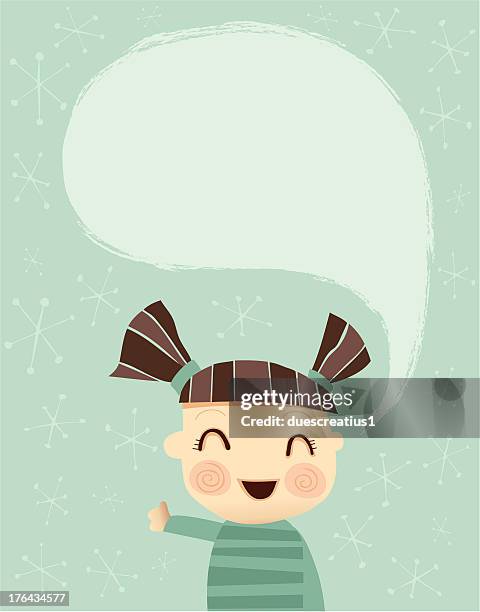 little girl saying hi - brown hair waves stock illustrations