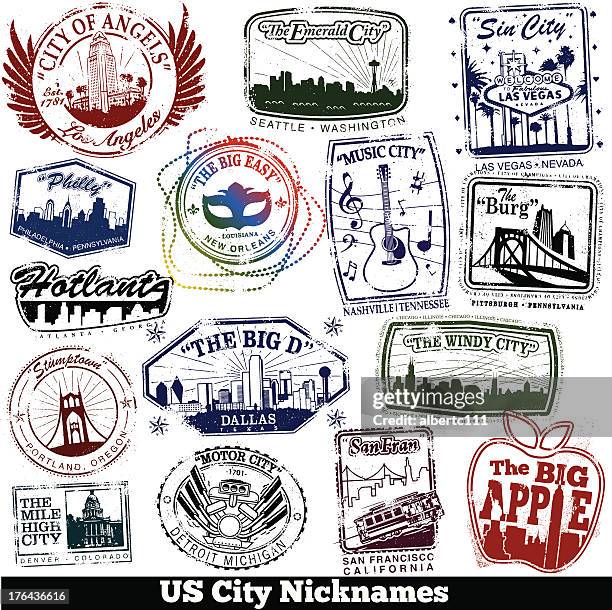 stockillustraties, clipart, cartoons en iconen met us city nickname stamps - portland oregon