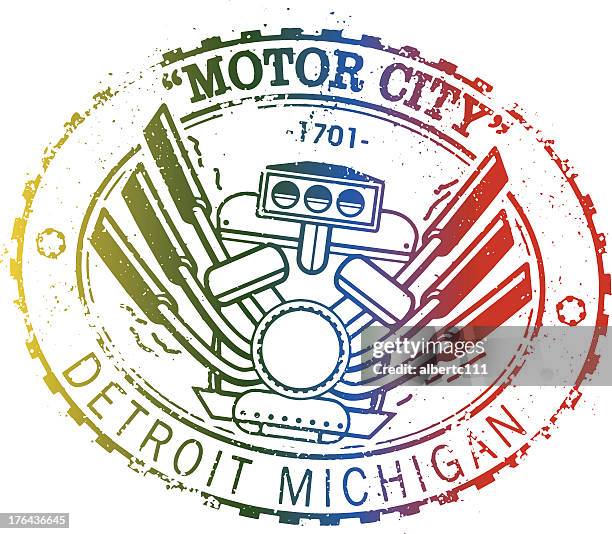 vintage stempel detroit - detroit michigan stock-grafiken, -clipart, -cartoons und -symbole