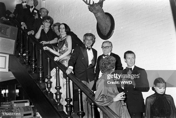 Gloria Vanderbilt, Halston, Geoffrey Beene, Ralph Lauren, Mary McFadden and other New York fashion designers attend a photo shoot at Le Club...