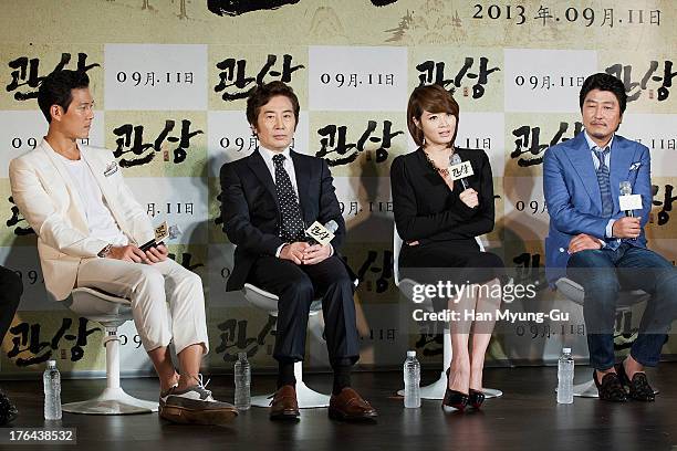 South Korean actors Lee Jung-Jae, Baek Yoon-Sik, Kim Hae-Soo and Song Kang-Ho attend during the "The Face Reader" press conference at MEGA Box on...