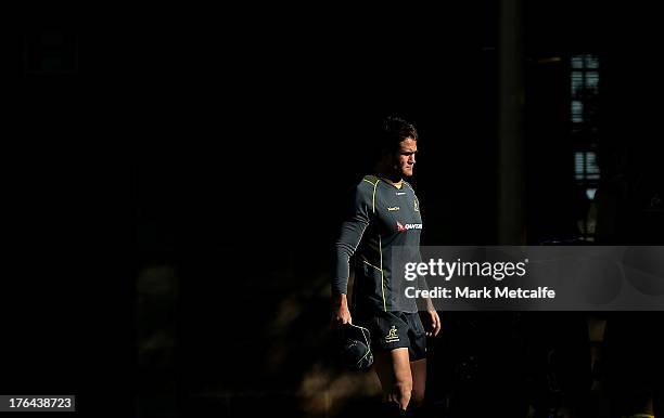 Wallabies captain James Horwill arrives at an Australian Wallabies training session at Victoria Barracks on August 13, 2013 in Sydney, Australia.