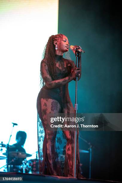 Tems performs onstage during Day 2 of One MusicFest at Piedmont Park on October 29, 2023 in Atlanta, Georgia.