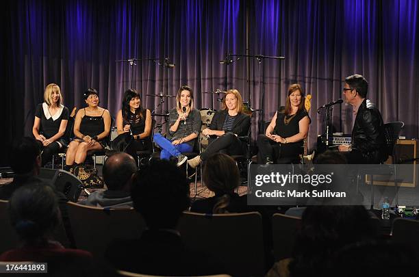 Kim Shattuck, Annabella Lwin, Dominique Davalos, Shae Padilla, Patty Schemel and Kathy Valentine of Bad Empressions onstage with Vice President of...