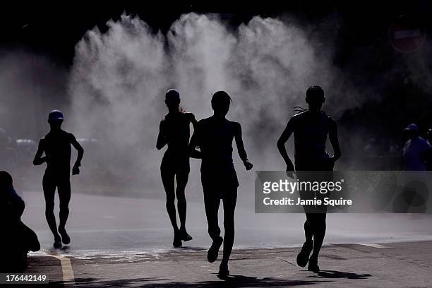 Athletes compete in the in the Women's 20 km Race Walk final during Day Four of the 14th IAAF World Athletics Championships Moscow 2013 at Luzhniki...