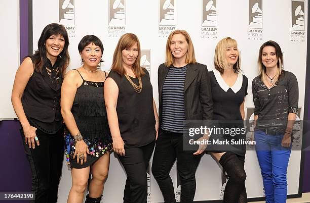 Dominique Davalos, Annabella Lwin, Kathy Valentine, Patty Schemel, Kim Shattuck and Shae Padilla of Bad Empressions pose at The GRAMMY Museum on...