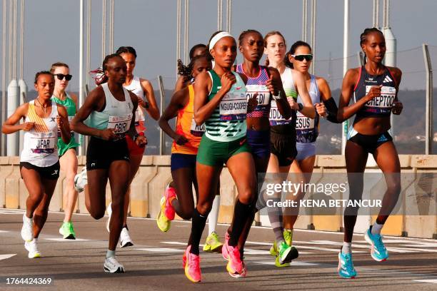 Runners compete in the Women's division during the 52nd Edition of the New York City Marathon on November 5, 2023.