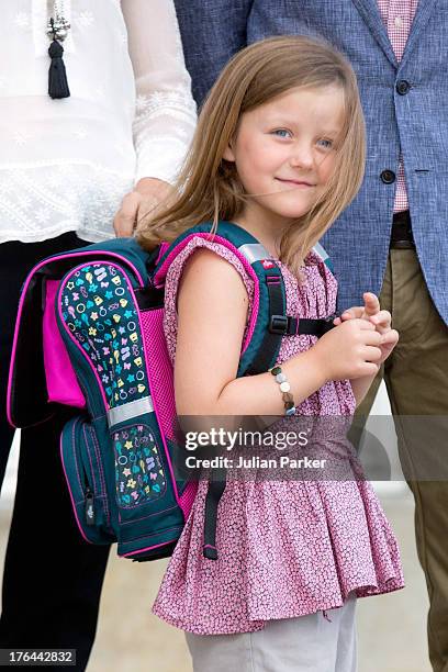 Princess Isabella of Denmark, departs Amalienborg Palace for her first day at Tranegard School on August 13, 2013 in Copenhagen, Denmark.