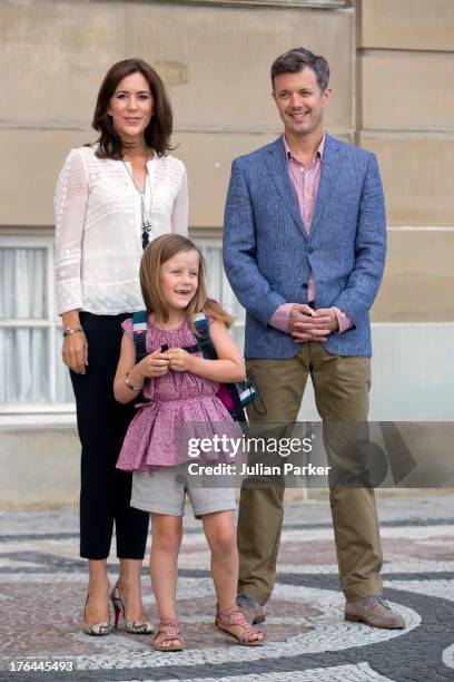 Crown Prince Frederik, and Crown Princess Mary of Denmark, with their daughter Princess Isabella depart Amalienborg Palace for Princess Isabella's...