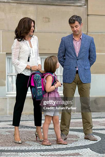 Crown Prince Frederik, and Crown Princess Mary of Denmark, with their daughter Princess Isabella depart Amalienborg Palace for Princess Isabella's...