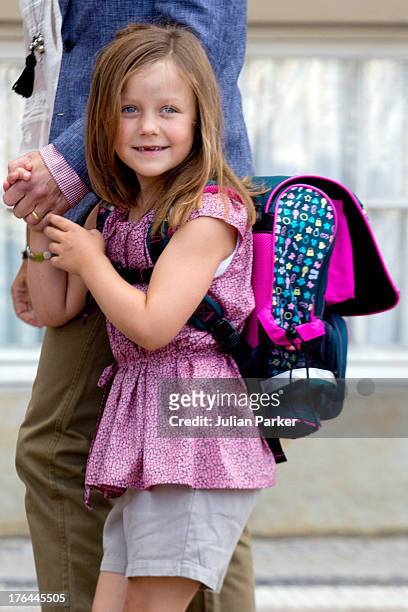 Princess Isabella of Denmark, departs Amalienborg Palace for her first day at Tranegard School on August 13, 2013 in Copenhagen, Denmark.