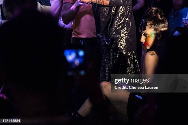 Lady Gaga films a drag show with the cast of "RuPaul's Drag Race" at Micky's on August 12, 2013 in Los Angeles, California.