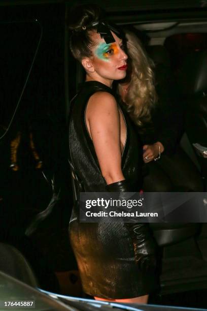 Lady Gaga arrives at a drag show with the cast of "RuPaul's Drag Race" at Micky's on August 12, 2013 in Los Angeles, California.