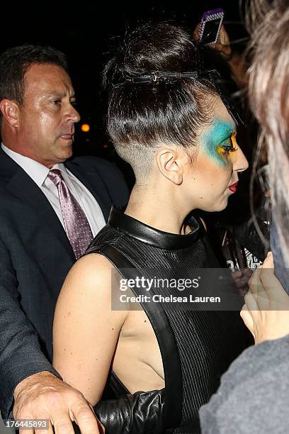 Lady Gaga arrives at a drag show with the cast of "RuPaul's Drag Race" at Micky's on August 12, 2013 in Los Angeles, California.