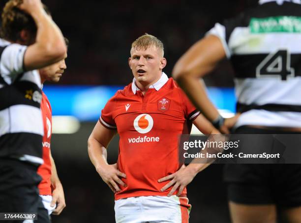 Wales's Jac Morgan in action during the Rugby International match between Wales and Barbarians at Principality Stadium on November 4, 2023 in...