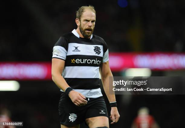 Barbarian's Alun Wyn Jones in action during the Rugby International match between Wales and Barbarians at Principality Stadium on November 4, 2023 in...