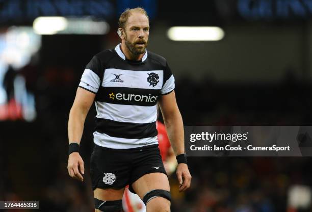 Barbarian's Alun Wyn Jones in action during the Rugby International match between Wales and Barbarians at Principality Stadium on November 4, 2023 in...