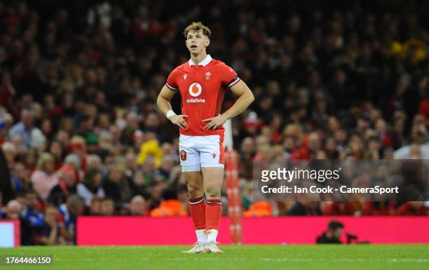 Wales's Tom Rodgers in action during the Rugby International match between Wales and Barbarians at Principality Stadium on November 4, 2023 in...
