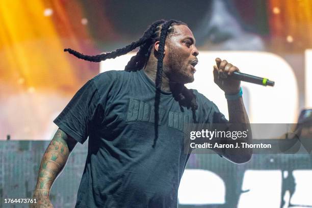 Waka Flocka Flame performs onstage during Day 2 of One MusicFest at Piedmont Park on October 29, 2023 in Atlanta, Georgia.