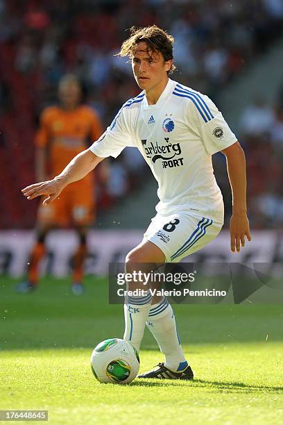 Thomas Delaney of FC Copenhagen in action during the Danish Superliga match between FC Copenhagen and Randers FC at Parken Stadium on August 4, 2013...