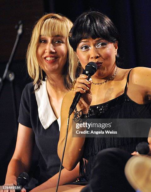 Kim Shattuck and Annabella Lwin onstage at The GRAMMY Museum on August 12, 2013 in Los Angeles, California.