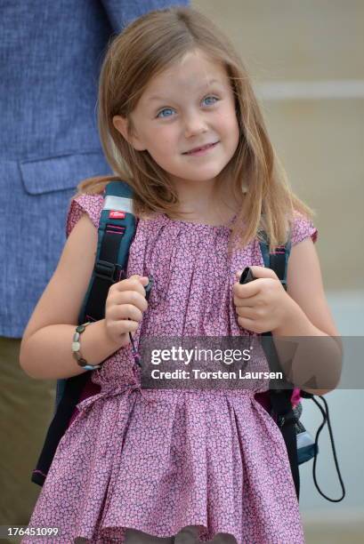 Princess Isabella of Denmark departs Amalienborg Palace escorted by her parents Prince Frederik of Denmark and Princess Mary of Denmark for her first...