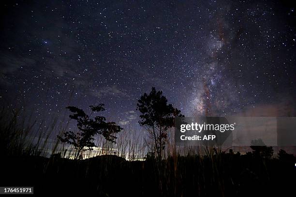 This long-exposure photograph taken on August 12, 2013 shows the Milky Way in the clear night sky near Yangon. The Perseid meteor shower occurs every...